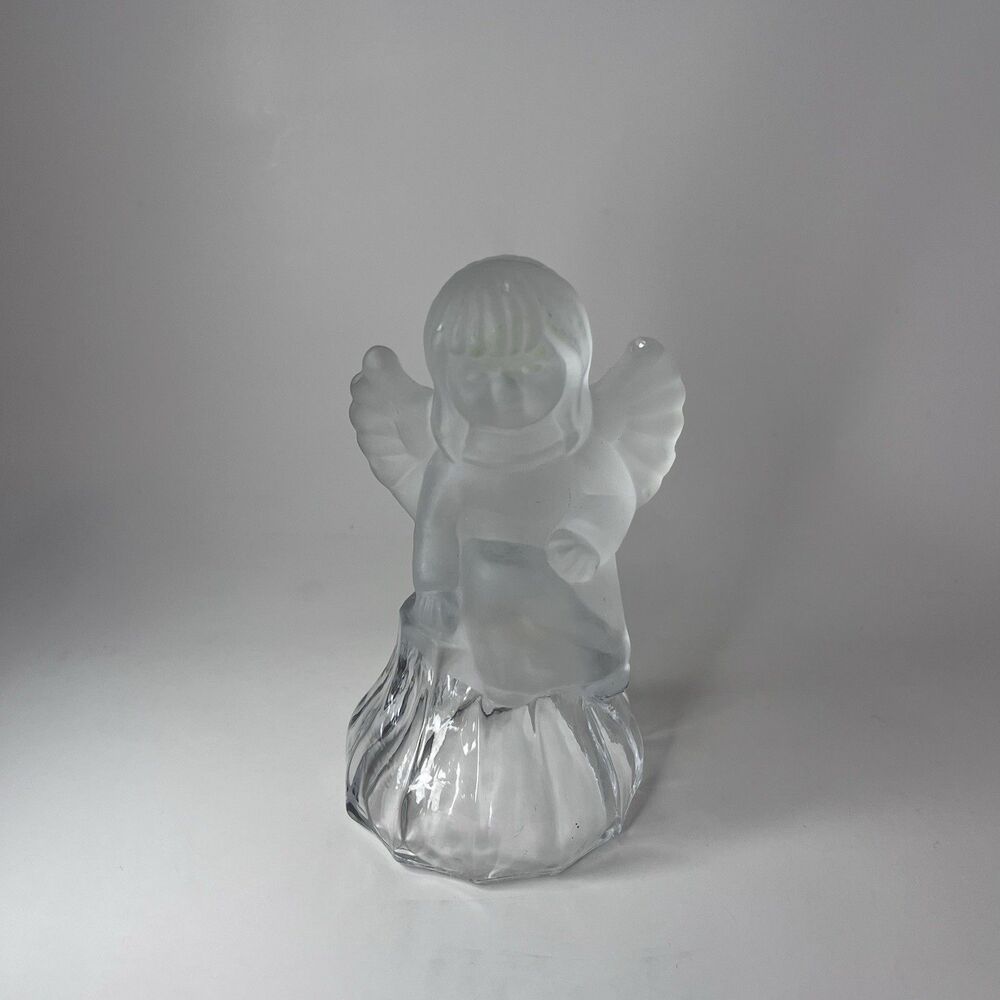 Vintage Lead Crystal Frosted and Clear Glass Angel Figure Cute Little Angel